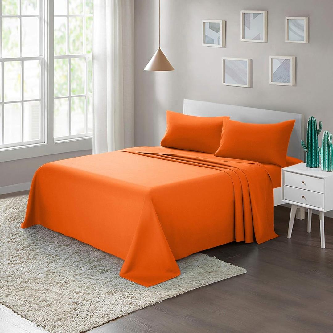 ARTALL Soft Microfiber Bed Sheet Set 4-Piece with Deep Pocket Bedding - Full, Orange