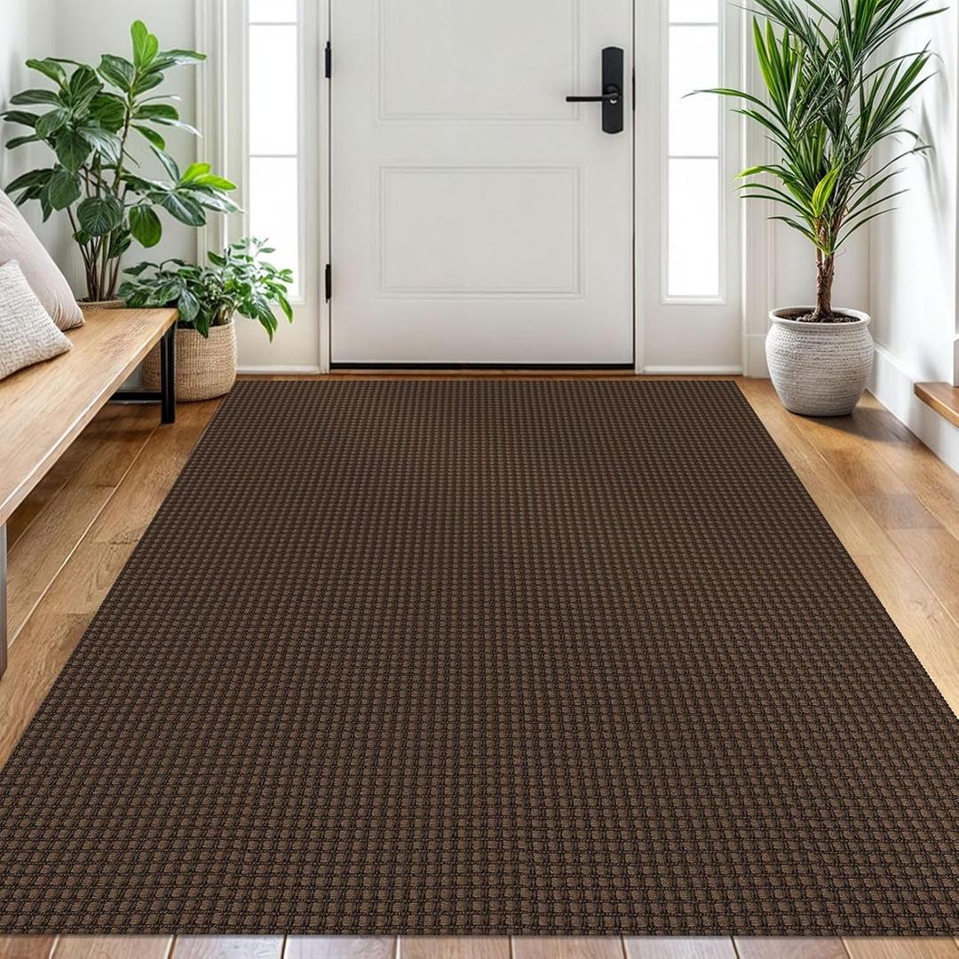 EARTHALL Woven Area Rug 4x6 Ft Washable Rugs for Entryway Non Slip Braided Throw Rugs Bedroom Carpet Cotton Entry Rug Cotton Floor Carpets for Bedroom Dining Room Living Room, Brown
