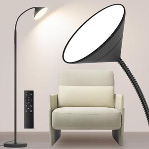mukuxin 76" LED Floor Lamp, 18W/ 1800LM Super Bright Reading Standing Lamp, Stepless Dimmable&Adjustable Color Temperature 2700K-6500K w/ Remote& Touch Control Lamps for Living Room Bedroom Office Black
