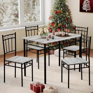 Vipbear Kitchen Dining Table Set for 4, 5-Piece Kitchen Table Set,Dining Room Table Sets,Rectangular Kitchen Table Set with 4 Chairs for Small Space, Dinette,Apartment,Rustic Grey (0.6" Thick)