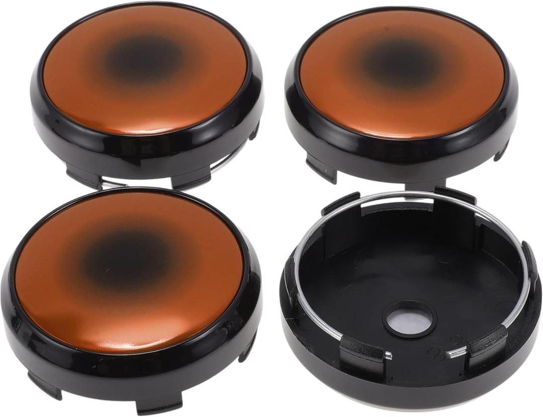 ACROPIX 4 Pcs Wheel Center Caps Hub Caps Rim Center Caps 2.42" 2.60" Wheel Caps Hubcap Center Covers Black Cover with Black Orange Label Plastic 6 Clips Black