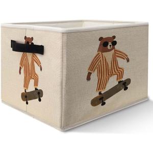 Bear Nursery Storage Bins Basket, Toybox for Boys Room, Trendy Retro Skateboarding Bear Collapsible Fabric Storage Box Organizer for Bedroom Bathroom Clothes Books Toys (SNL026)