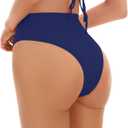 Kepblom Women's High Waisted Bikini Bottom - High Cut Cheeky Rave Bottoms for Beach, Swimming Pool,Rave Festivals (Navy) XS