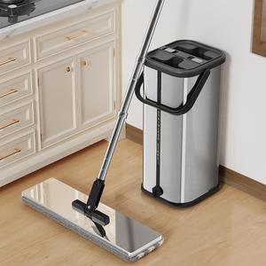 Premium Stainless Steel Microfiber Flat Mop for Floor Cleaning - 360 Pivot Head, Lightweight, Washable Pads - Includes 4 Reusable Absorbent Mop Pads (Silver)