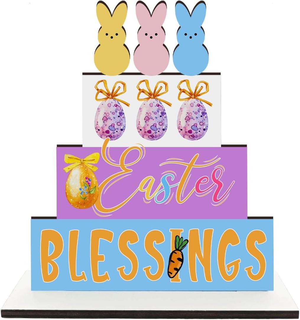 Easter Religious Decorations Christian Easter Decorations Blessed Signs Wooden Table Decor for Home Office Living Room Bathroom Bedroom Farmhouse Shelves Desk 6.4x6.4x0.2 inches