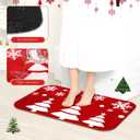 Tinideya Christmas Bathroom Rug 20"x 32" Xmas Bath Mat Red Xmas Bathroom Decor Reindeer Tree Snowflake Bath Mat Non Slip Absorbent Microfiber Washable Soft Holiday Shower Rug(Christmas Tree)