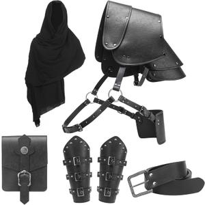 Berenlu Mens Renaissance Costume Set Medieval Belt Shoulder Armor Faux Leather Bracers Shawl Viking LARP Cosplay Accessories