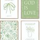 LARTSFRO Sage Green Bow Christian Wall Art Decor Posters Prints, Floral Scripture Inspirational Bible Verses Wall Decor Christian Gifts for Women, Bow Room Bedroom Bathroom Dorm Wall Art Decor Aesthetic for College Teen Girls Gifts, 10x8 Inch Set of 4 Pcs God is Love Pictures (UNFRAMED), 8X10in