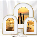 3 Pack Elegant Aluminum Arch Picture Frames - Wall Mount & Tabletop Display, Includes Non-Removable Mat for Enhanced Display - Perfect for Home Decor & Memories, Great Gift Choice (Gold, 8x10)