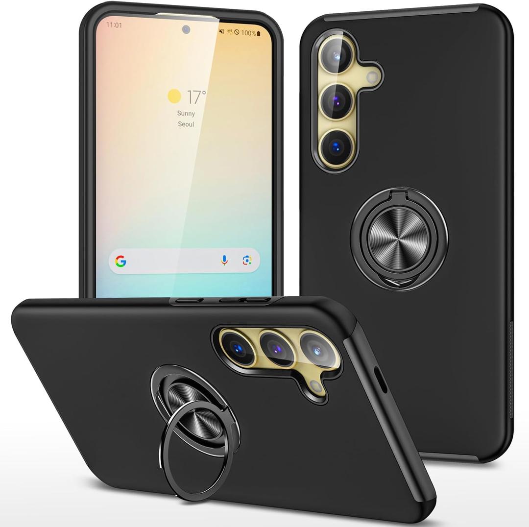 Dionsibei Galaxy S25 Case for Samsung Galaxy S25 Case Military Grade Shockproof Built-in Ring Holder Kickstand Car Mount Armor Heavy Duty Protective Case for Galaxy S25 Phone Case (Black)