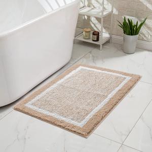 CozeCube Bath mats for Bathroom Non Slip, Fluffy Absorbent Microfiber Bath mat Washable, Aesthetic Bathroom Rugs, Small Beige Bath mat, Beige, 24" x 16"