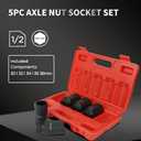 5PCS 1/2-Inch Drive Deep Spindle Axle Nut Impact Socket Set, 12 Point Metric, CR-MO, 30mm 32mm 34mm 35mm 36mm