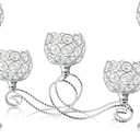 Silver 5 Arm Metal Crystal Tea Light Candle Holder, Elegant Wedding Table Centerpiece Candle Holder, Christmas Wishing Crystal Bowl Candle Holder Suitable for Wedding Party Living Room Decoration (Set of 3)