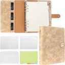 FYY A5 Binder Refillable Planner Notebook 6 Ring PU Leather Binder Journal with Pockets, Dividers, Refill Paper Khaki