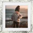 KINLINK 9x9 Picture Frame Rustic White, Square Photo Frame with Plexiglass for Picture 7x7 with Mat or 9x9 without Mat, Composite Wood Picture Frame for Table Top and Wall Mounting