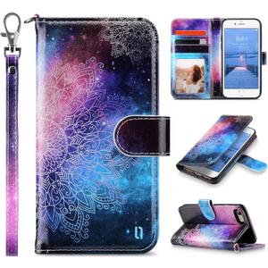 ULAK for iPhone SE 3(2022)/SE(2020)/8/7 Wallet Case with Card Holder, Premium Floral PU Leather Flip Case with Kickstand Card Slots,Wrist Strap, Durable Shockproof Cover 4.7 Inch, Mandala
