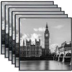 GOmaize Front Loading Black Picture Frame 8x8 Set of 6 Wall and Table Mounting