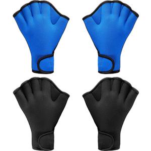 Sumind 2 Pairs Swimming Gloves Aquatic Training Gloves Neoprene Mittens Webbed Fitness Water Resistance Training Mittens for Men Women Swimming Diving with Wrist Strap (Medium, Black, Blue)