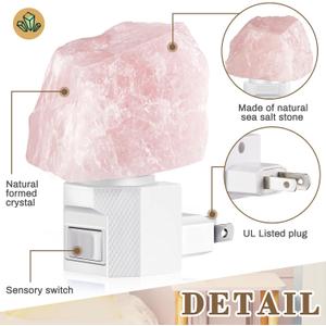 1 Pack Himalayan Salt Lamp Night Light Crystal Night Light Lamp Plug in Rotatable Wall Purifier Made of Natural Salt Stone Sea for Home