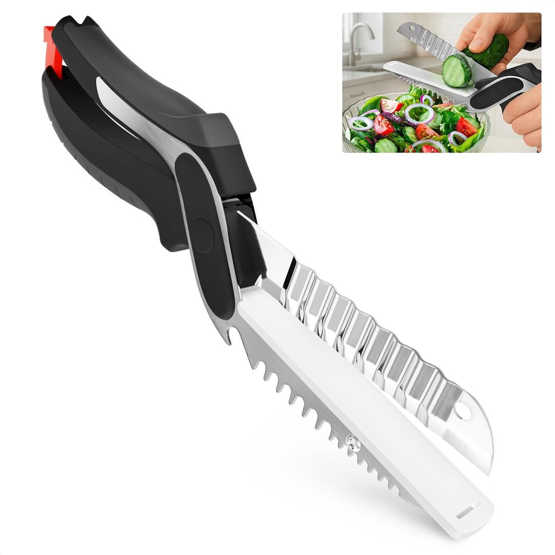 Cutting Board Scissors for Food – 6-in-1 Kitchen Food Scissors with Ribbed Blade, Automatic Spring & Safety Lock, Dishwasher Safe – Kitchen Shears for Easy Slicing of Meat, Fish, Veggies Fruits, Bread