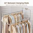 HYSEYY Clothes Rack,Double Rods Rolling Clothing Rack for Hanging Clothes load 400LBS,Portable Garment Coat Rack with Wheels Wardrobe Closet for Bedroom Laundry Room,Retail Store,Silver