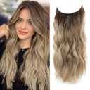 Invisible Secret Hair Extensions Dirty Blonde with Dark Root Hair Extension 20 inch Natural Wavy Hair Pieces for Women Synthetic Hair Extensions Clip in Hairpiece