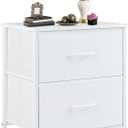 DUMOS Nightstand Small Dresser with 2 Fabric Drawers Side Tables Bedroom End Table Kids Bedside Storage Furniture for 20 inch Tall Night Stand for Closet, Entryway, College Dorm, White, 11.8"D x 18"W x 20"H
