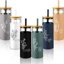 6 Pcs Inspirational Gifts 16 oz Glass Cups Bulk Aesthetic Can Shaped Coffee Cups with Bamboo Lid Straw Employee Appreciation Gifts for Women Teacher Nurse Office Favor (Christian)