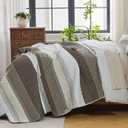 Andency California King Quilt Set Mocha Brown, 3 Pieces Ultra Soft Lightweight Cal King Bedspreads & Coverlets Set, Patchwork Striped Quilted Bedding Sets for All Seasons (112"x104")