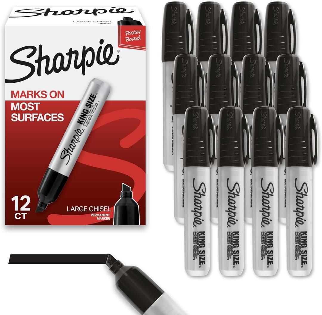 Sharpie King Size Permanent Markers Chisel Tip Markers for Work & Industrial Use 12 Count