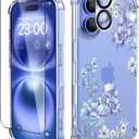 for iPhone 16 Case,[3 in 1] with Screen Protector & Camera Lens Protector, Flower Pattern Design,Clear Soft Shockproof Slim Floral Phone Cover for Women Girls 2024 6.1"(Magnolia/Blue)