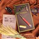 DUNBONG Fountain Pen, Gold & Red Lacquer, Medium Nib, Boxed Set | Brass engraved pattern | Gold-plated medium nib | Refillable converter | 2 nibs, 4 converters & ink | Boxed set