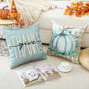 2 x Artscope Fall Decorative Throw Pillow Covers 18x18 Inch Set of 4, Hello Pumpkin Give Thanks Buffalo Plaid Outdoor Farmhouse Pillow Cases for Home Sofa Couch-Light Blue