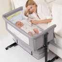 Semphis Baby Bassinet, 3 in 1 Bassinets Bedside Sleeper, Adjustable Height Bedside Sleeper with Rocking Mode, Breathable Mesh, Storage Basket, Wheels, Easy Assemble & Folding (Gray), Crib