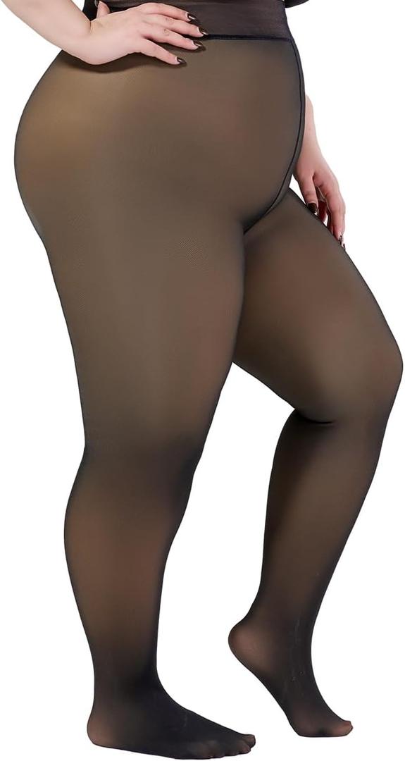 Plus Size Fleece Lined Tights Leggings for Women, Plus Size Tights Winter Warm Thermal Translucent Pantyhose (3X-Large-4X-Large, Black)