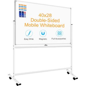 BSTPCOO Mobile White Board with Stands 40"x28", Double-Sided Rolling Whiteboard on Wheels Magnetic Dry Erase Board with Stand Portable Standing White Board for Classroom, Office, Home (Silver)