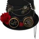 COSDREAMER Women Men Steampunk Top Hats with Goggle Halloween Costume Hats (58cm, B)