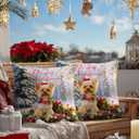 2 x HOMETITUTE Set of 2 Christmas Dog Throw Pillow Covers 18x18 Inch Soft Decorative Yorkie Cushion Covers Holiday Winter Christmas Pillow Cases Rustic Farmhouse Decor for Sofa Couch Bed Living Room