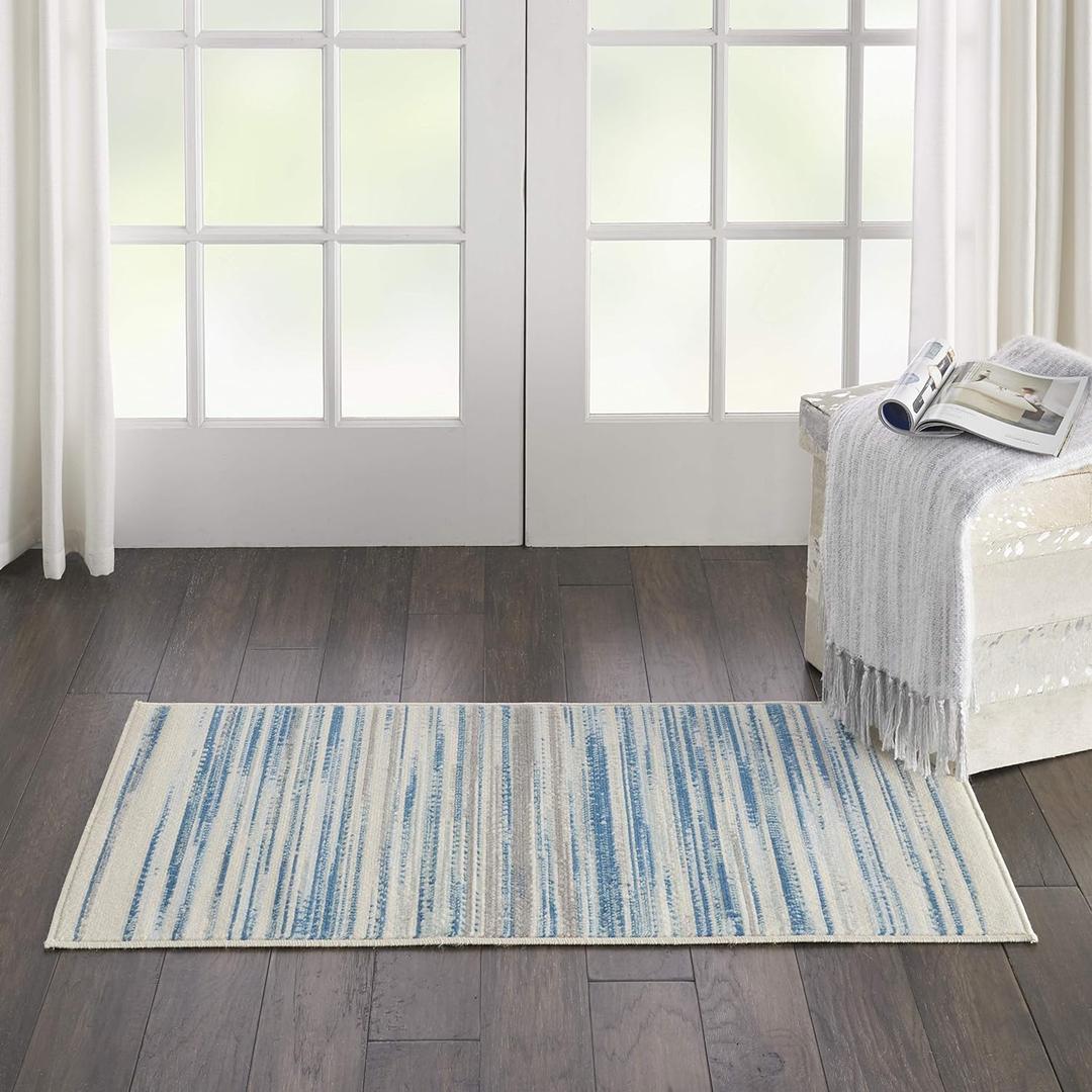 Nourison Home Jubilant Blue 2' x 4' Area Rug - Easy Clean, Non Shedding, Bed Room, Living Room, Dining Room, Kitchen (2' x 4')