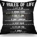 2 x Swono 7 Rules of Life Motivational Quotes Throw Pillow Case Cushion Cover Cotton Linen 18x18 Inches for Sofa Couch