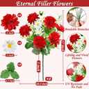 TURNMEON 48 Heads Artificial Flowers for Outdoors, 4 Bunches 17 Inch Dahlia Daisies Mum Fake Flowers UV Resistant Faux Plants Bouquets for Outside Grave Gardens Indoor Home Summer Decor (Red)