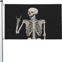 Rock and Roll Skeleton Skull Boho Hippie Double-sided Printed Flag 3x5 Ft, Garden Yard House Flags Greeting Banner, Indoor Outdoor Party Home Decor