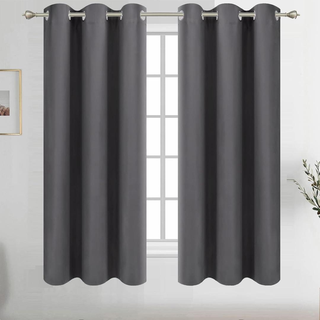 Diraysid Grey Grommet Blackout Curtains for Bedroom Thermal Insulated Room Darkening Curtains Drapes, 38 x 54 inch, 2 Panels
