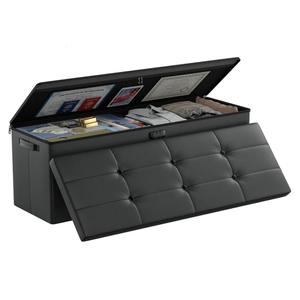 DocSafe Storage Ottoman Bench, Fireproof＆Waterproof Folding Bench with Lock (15”x 43”x15”), Leather Storage Chest with Handles＆2 Extra Boxes, Ottoman Safe for Bedroom, Living Room, Home Office, Black