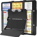 Nursing Clipboard Foldable, Foldable Clip Board w/Nursing Edition Cheat Charts, 3 Layers Aluminum, Nurse Clipboards w/Low Profile Clip & Pen Clip Pocket for Students, Nurses and Doctors, Black