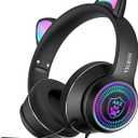 Cat Ear Gaming Headset with Mic RGB LED Light, VIGROS Flashing Glowing Stereo Headphones, 7.1 Stereo Sound Surround Over-Ear Headset for PC, Xbox One, PS4, PS5, Nintendo Switch, Moilbe (Black)  