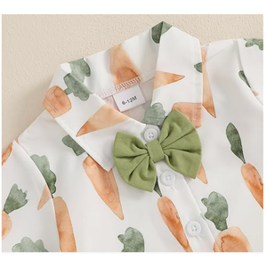 FEIBEL Baby Boys Easter Short-Sleeve Button Shirt Bunny Carrot Print Holiday Clothes  (Carrot, 18-24 Months)