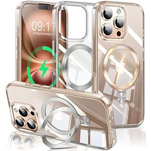 ESTPEAK CD Mag-Stand Case for iPhone 16 Pro Case with Invisible Magnetic Ring, [Compatible with MagSafe] [Never Yellowing] Top Clear Phone Case Cover for iPhone 16 Pro 6.3" Men Women, Clear