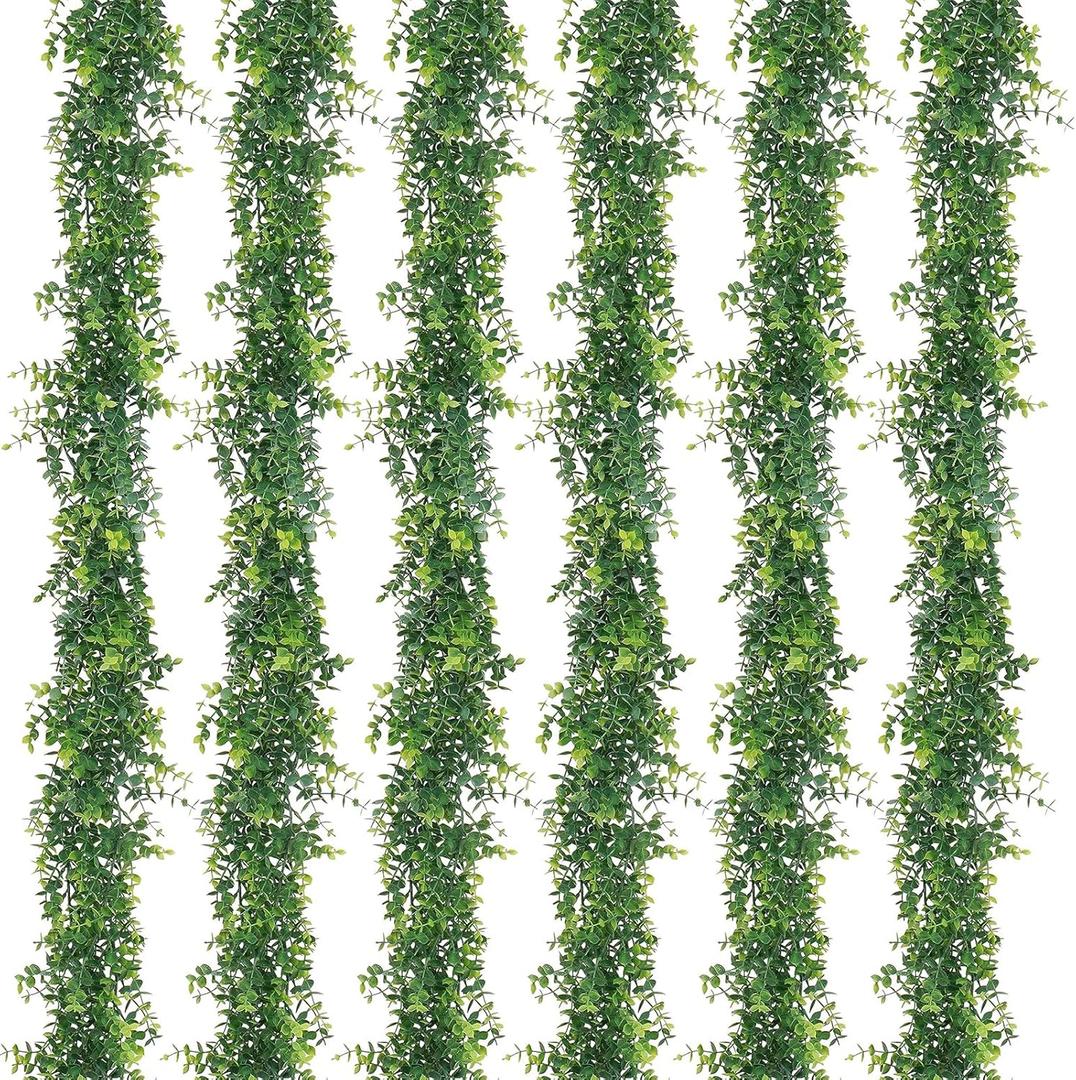 Artflower 6 Pack Artificial Eucalyptus Garland, 5.9Ft/pcs Faux Eucalyptus Vines Greenery Garland Fake Eucalyptus Plant Wedding Backdrop Arch Wall Table Party Festival Decor, Grey Green