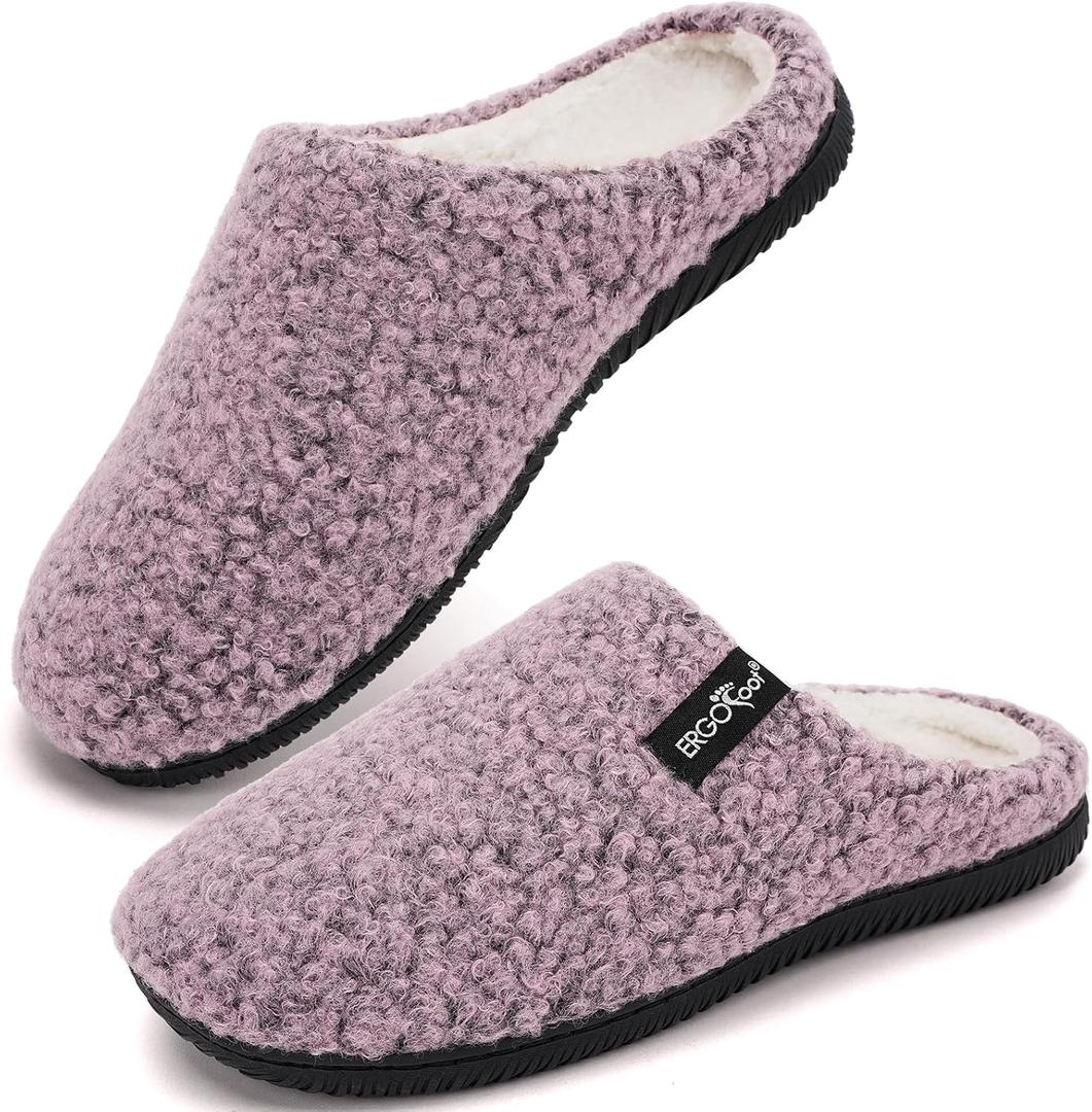 ERGOfoot Arch Support Orthopedic Slippers for Plantar Fasciitis, Sherpa Fleece Clog Style -Machine Washable Non-Slip Indoor Outdoor House Slippers for Women& Men (Pink Purple Marl), W10
